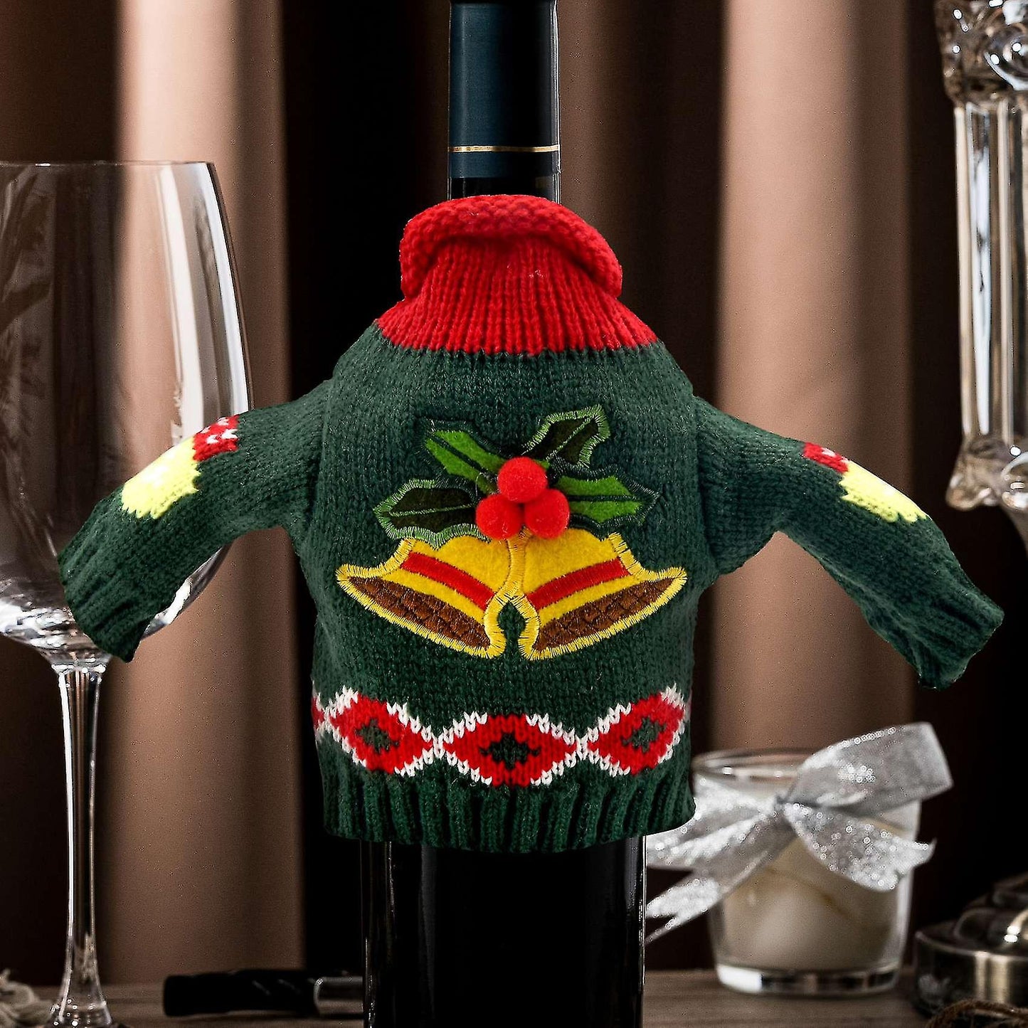 (Y)2PCS Christmas Wine Bottle Cover, Reusable Wine Bottle Clothes Sweater For Holiday Party Xmas Home