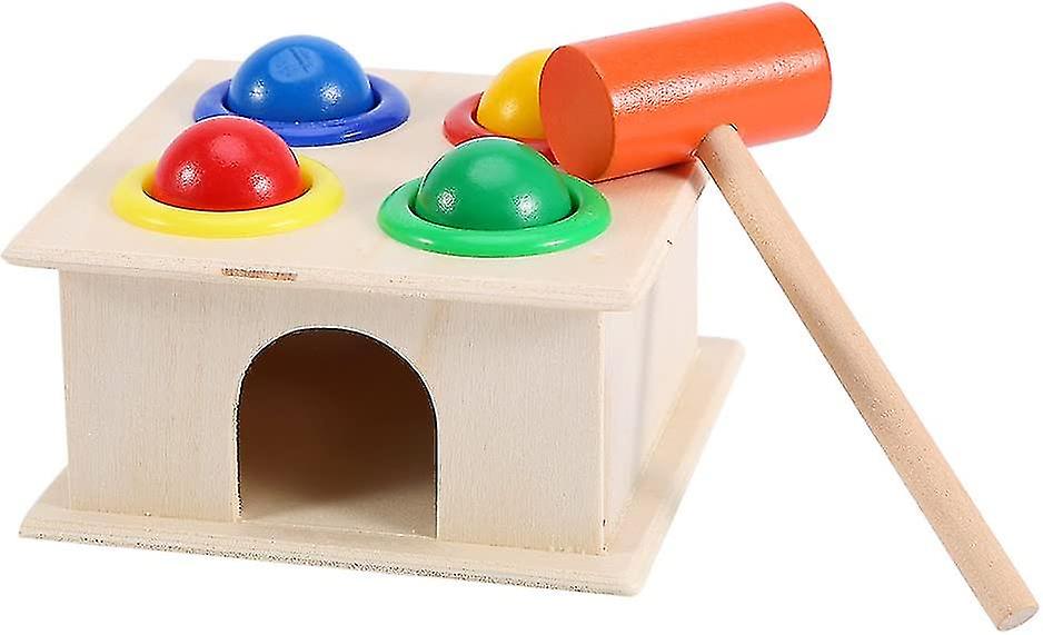 (Y)Kids Toy Hammer And 4-ball Wooden Play Set, Counting Wooden Hammer Balls Pounding And Hammering Toy