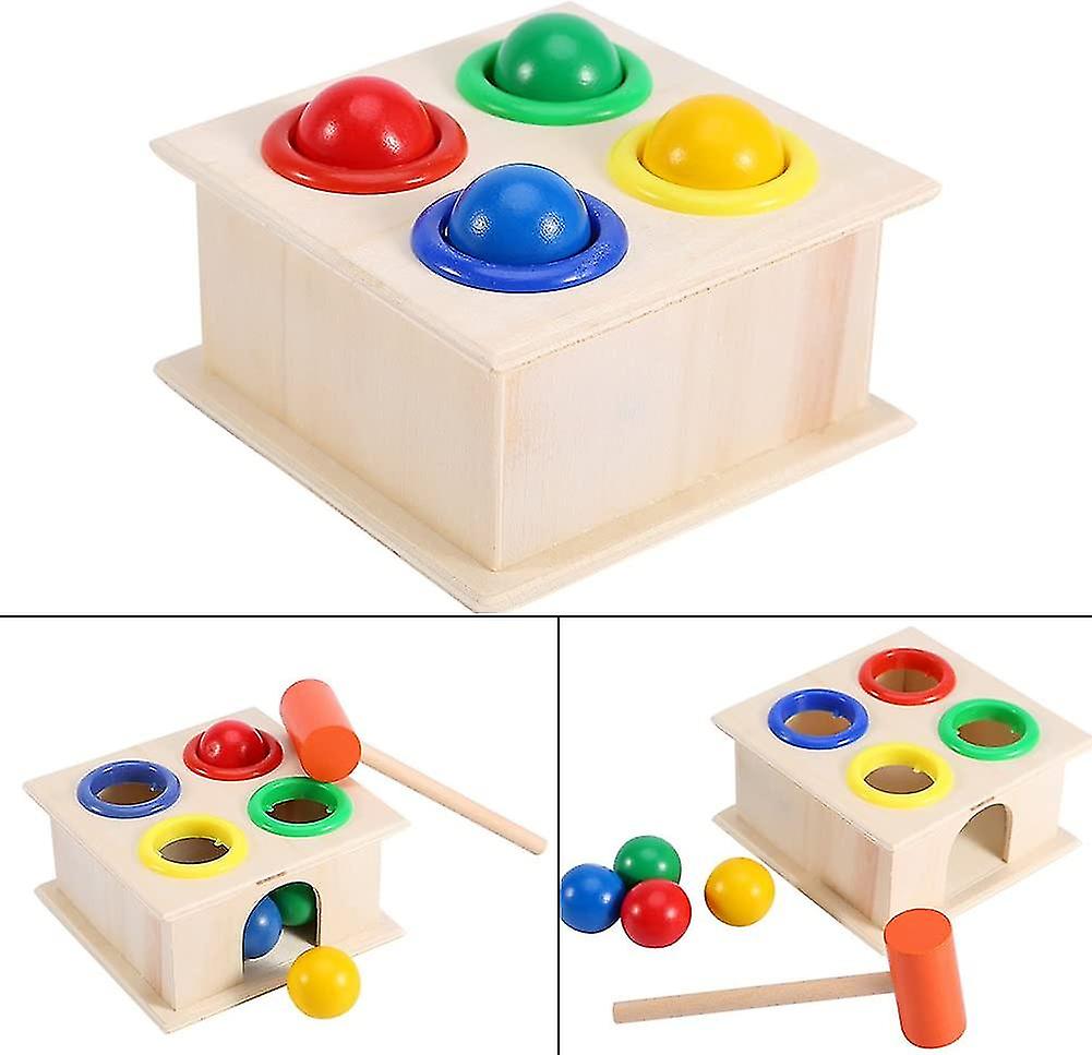 (Y)Kids Toy Hammer And 4-ball Wooden Play Set, Counting Wooden Hammer Balls Pounding And Hammering Toy