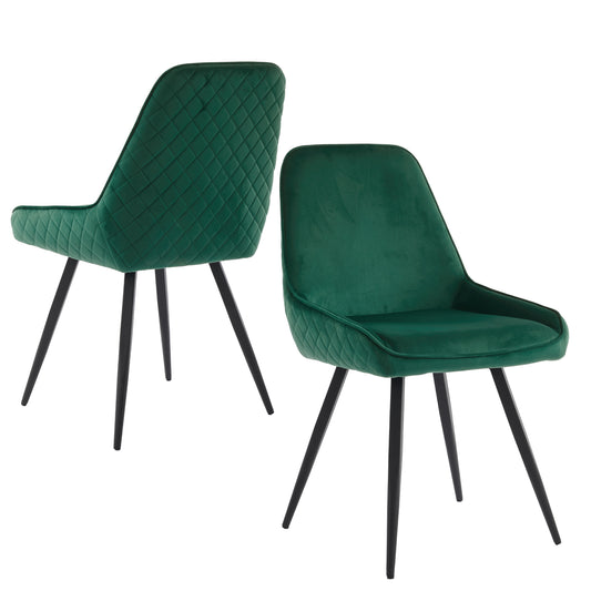 Dark Green Upholstered Dining Chairs-Metal Legs, Ergonomic Design, Set of 2