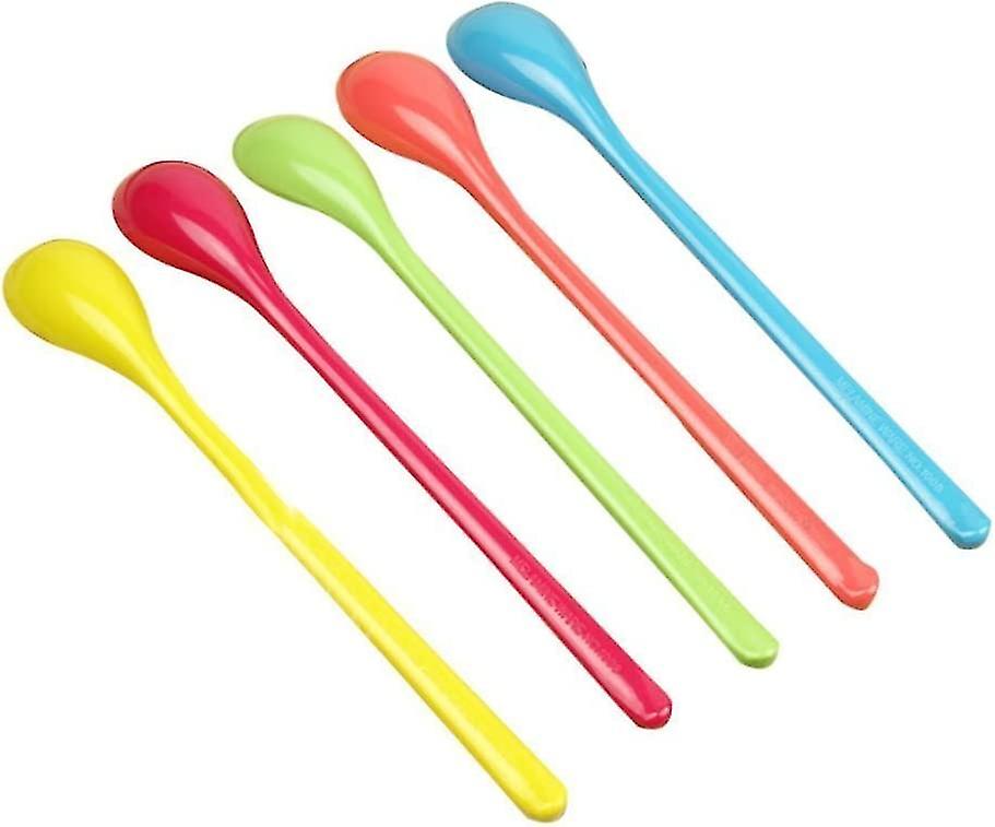 (Y)5 Pieces Colorful Plastic Spoons Plastic Length Spoons Egg Spoons Dessert Spoons Cutlery Colored