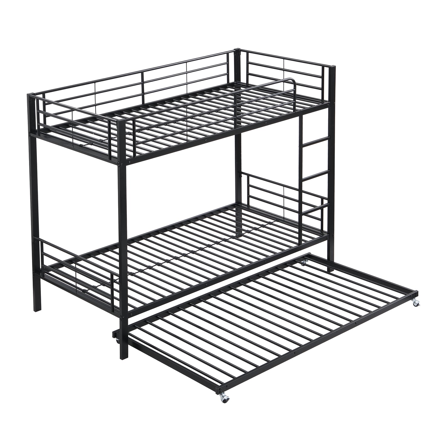 Black Iron Bunk Bed with Pull-Out Bed - Children and Teenagers' Space-Saving Solution, 90x200cm