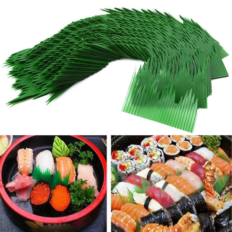 (Y)1 Box Sushi Grass Diy Plastic Sushi Food Ornament Seafood Fillet Decor Faux Green Leaf For Restaurant Qinhai