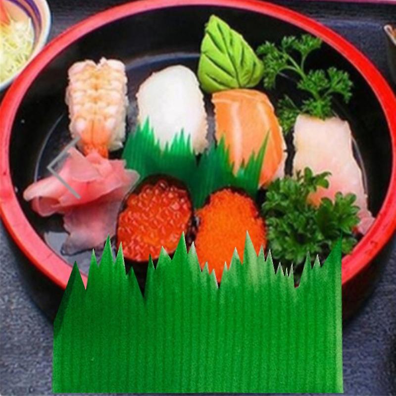 (Y)1 Box Sushi Grass Diy Plastic Sushi Food Ornament Seafood Fillet Decor Faux Green Leaf For Restaurant Qinhai