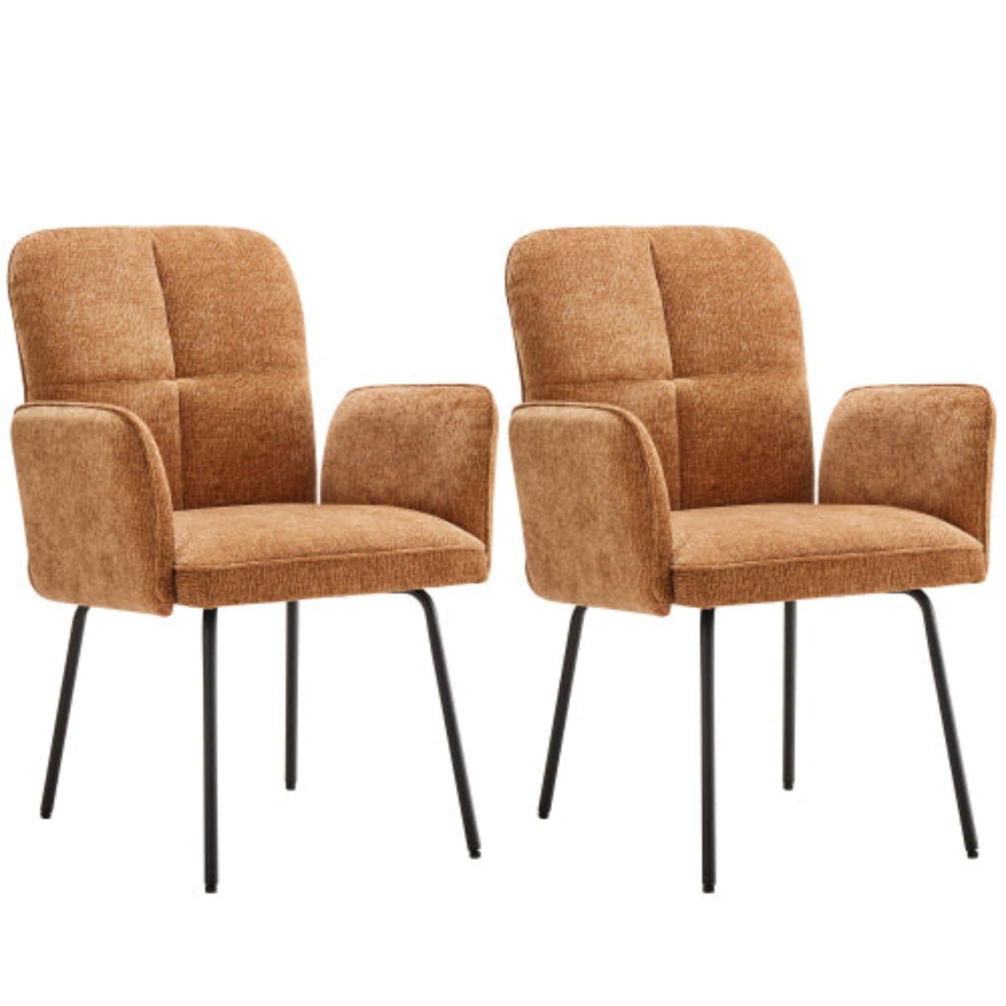 Brown Dining Chairs- Living Room Armchairs with Extra Wide Cushions and Black Metal Legs