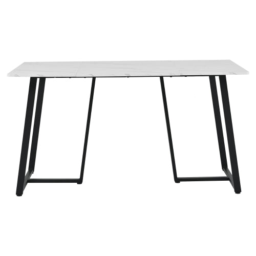 Modern Marble-Pattern Dining Table-Black Metal Frame, Adjustable Feet- Dining Living Rooms