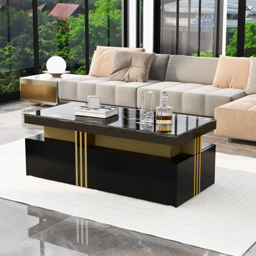 Modern Rectangular Coffee Table,PVC Top, 2 Drawers, Living Room,100x50x40cm