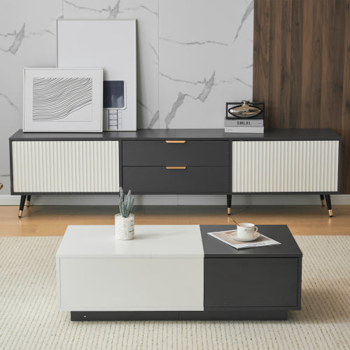 Modern Rectangular Coffee Table-Grey-White with 2 Drawers, 45 kg Load, Perfect for Living Room