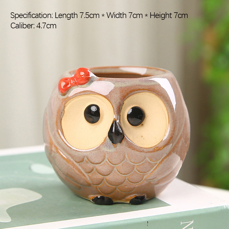 (Y)Horticultural Cute Owl Ceramic Flower Pot Succulent Plant Pottery Thumb Pot Ceramic Ornament