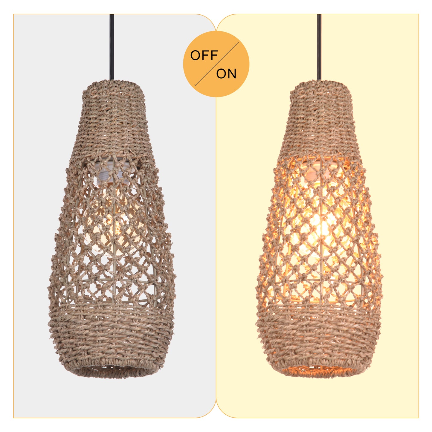 (Z)ARTURESTHOME Handmade Rattan Chandelier Bohemian Style Natural Fibre Chandelier Ceiling Light Fixture