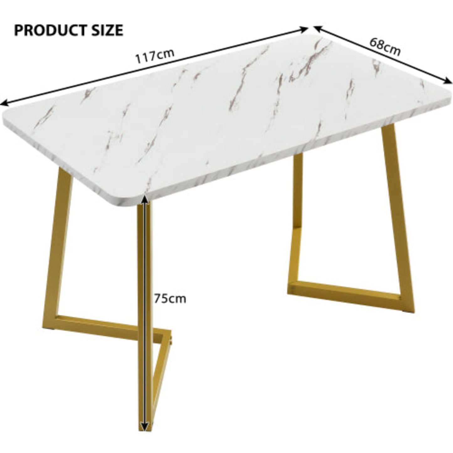 (p)Modern Marble-Pattern Dining Table-White with Golden Accents, Metal Frame, Perfect for Dining Living Rooms