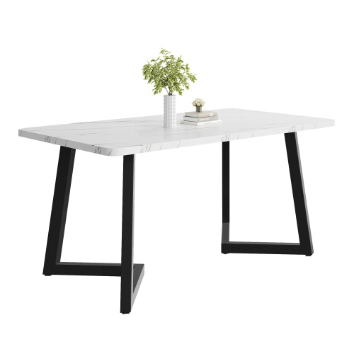 (p)Chic Dining Table-Black White Marble Pattern, Metal Frame, Ideal for Modern Dining  Living Rooms