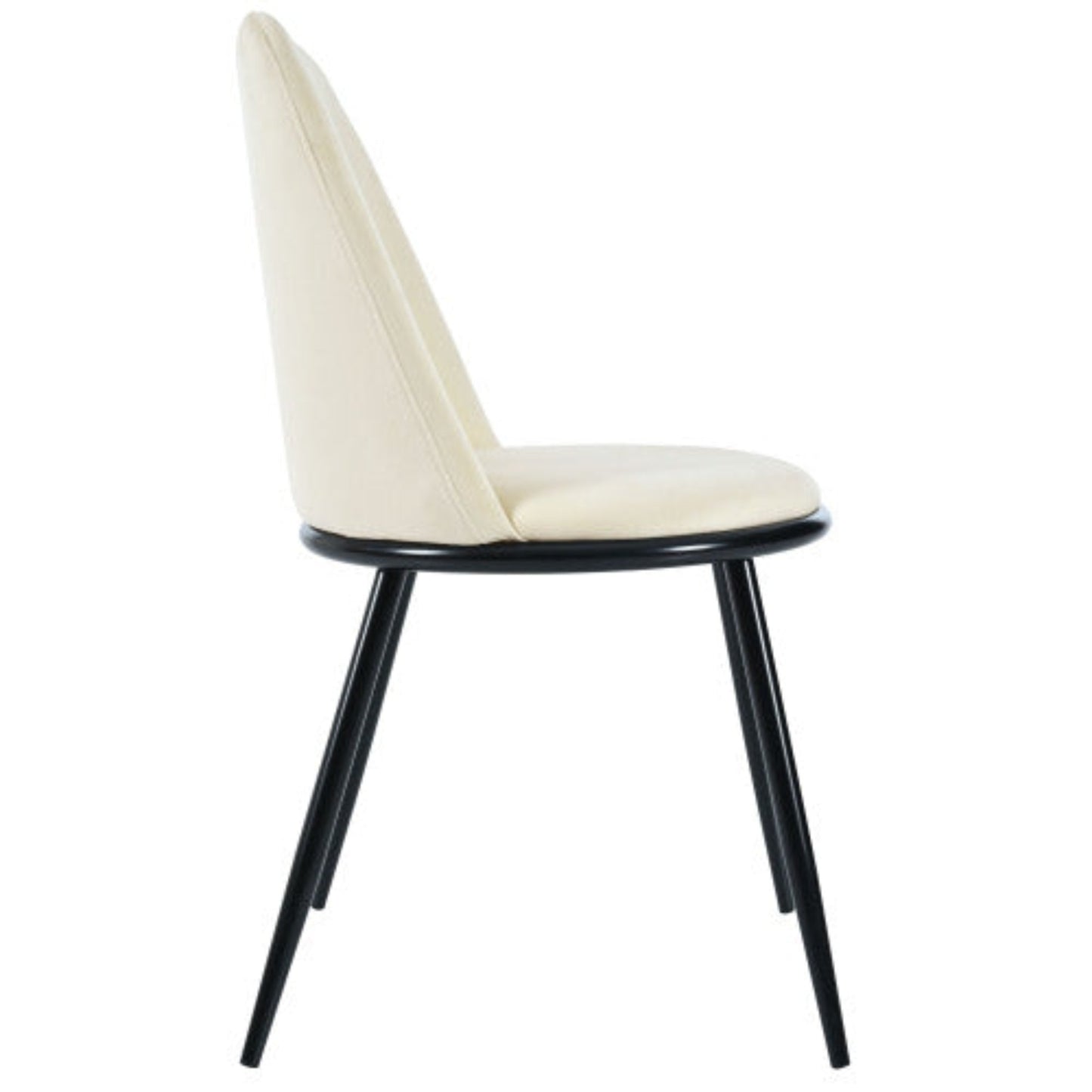 Beige Velvet Dining Chairs,Round Back, Metal Frame, Black Legs,150kg-Set of 2