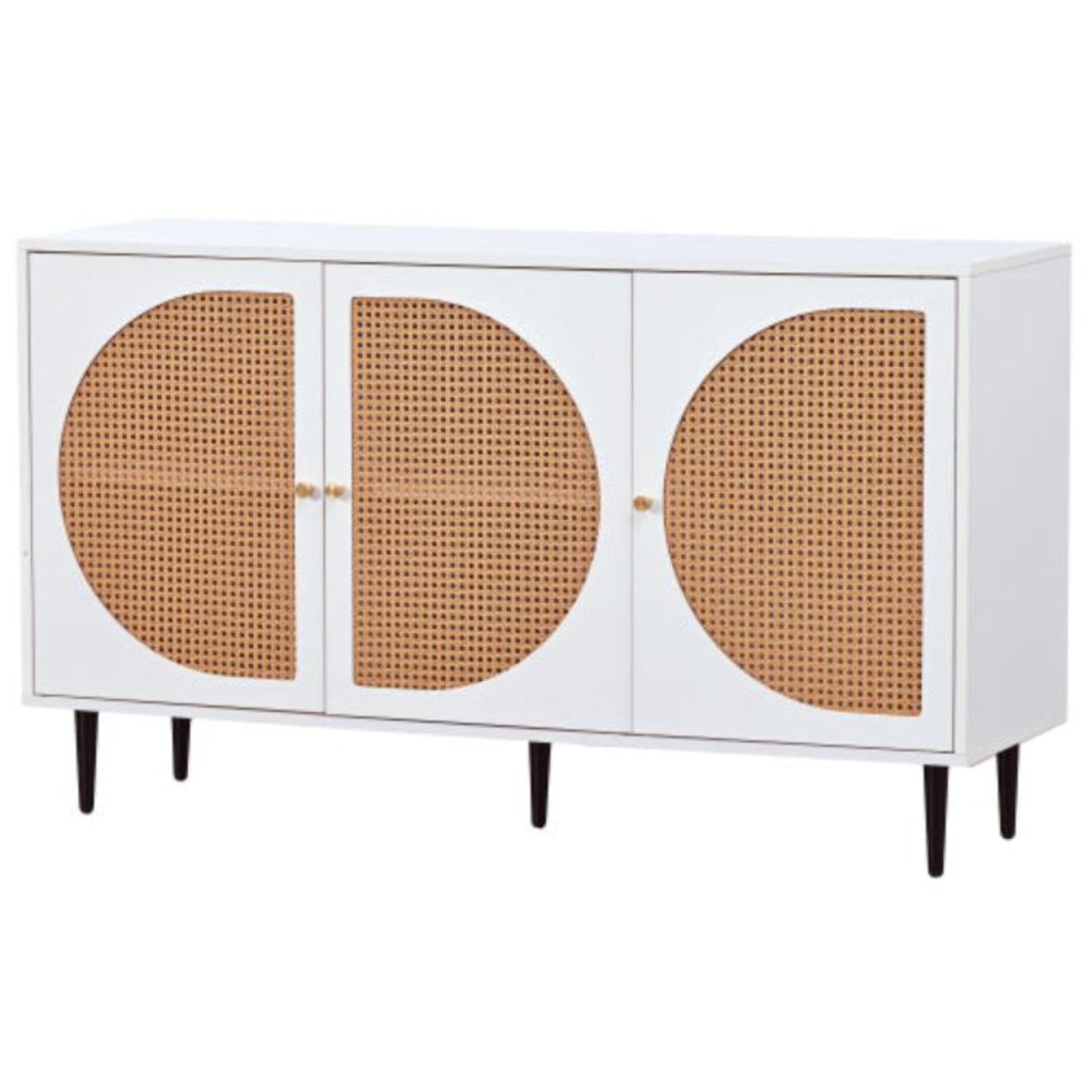 White Rattan-Decorated Sideboard,Chest of Drawers, Metal Handles, Multi-Room,129.8x40x76cm