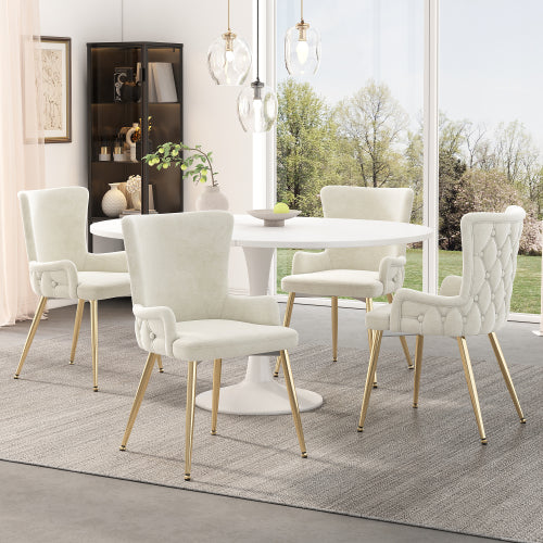 Beige Velvet Dining Chairs with Gold Legs - Luxurious Living Room Seating