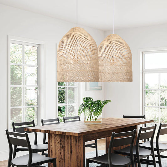 (Q)16.5 Inch Rattan Pendant Light, Modern Minimalist Handmade Rattan Pendant Light, Suitable for Dining Rooms, Bedrooms, Living Rooms, Farmhouses
