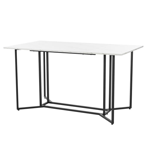 Unique Metal Frame Dining Table-Modern Marble Pattern, Adjustable Feet, White Black for Dining Living Rooms