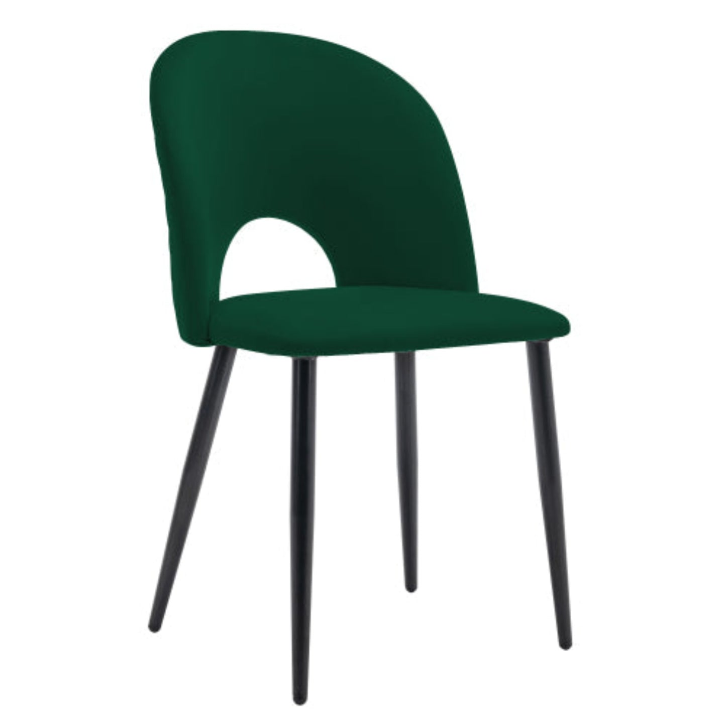 Chaises de salle à manger en velours vert - Rembourrées, métal, pieds réglables, dossier en losange - Lot de 4