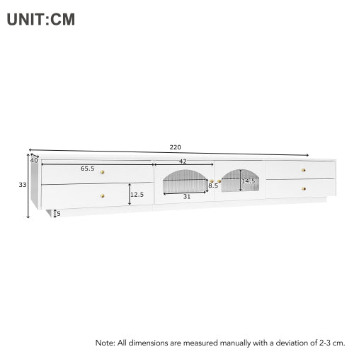 White TV Cabinet with 4 Drawers and 2 Glass Doors for 90 Inch TV