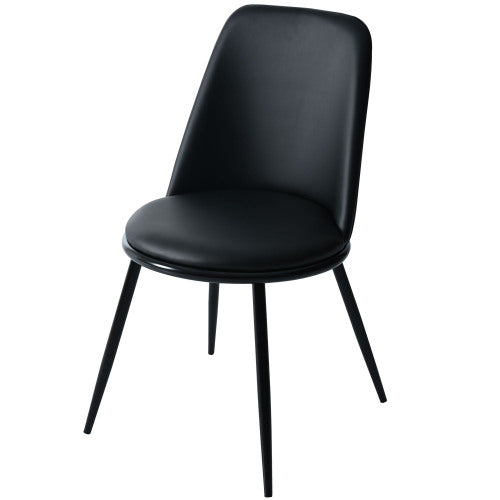 (p)Dining chair (2 pcs), round seat back, seat made of imitation leather made of PU metal frame,kitchen chair, upholstered chair with backrest for living room,black metal legs,load capacity 150kg,black