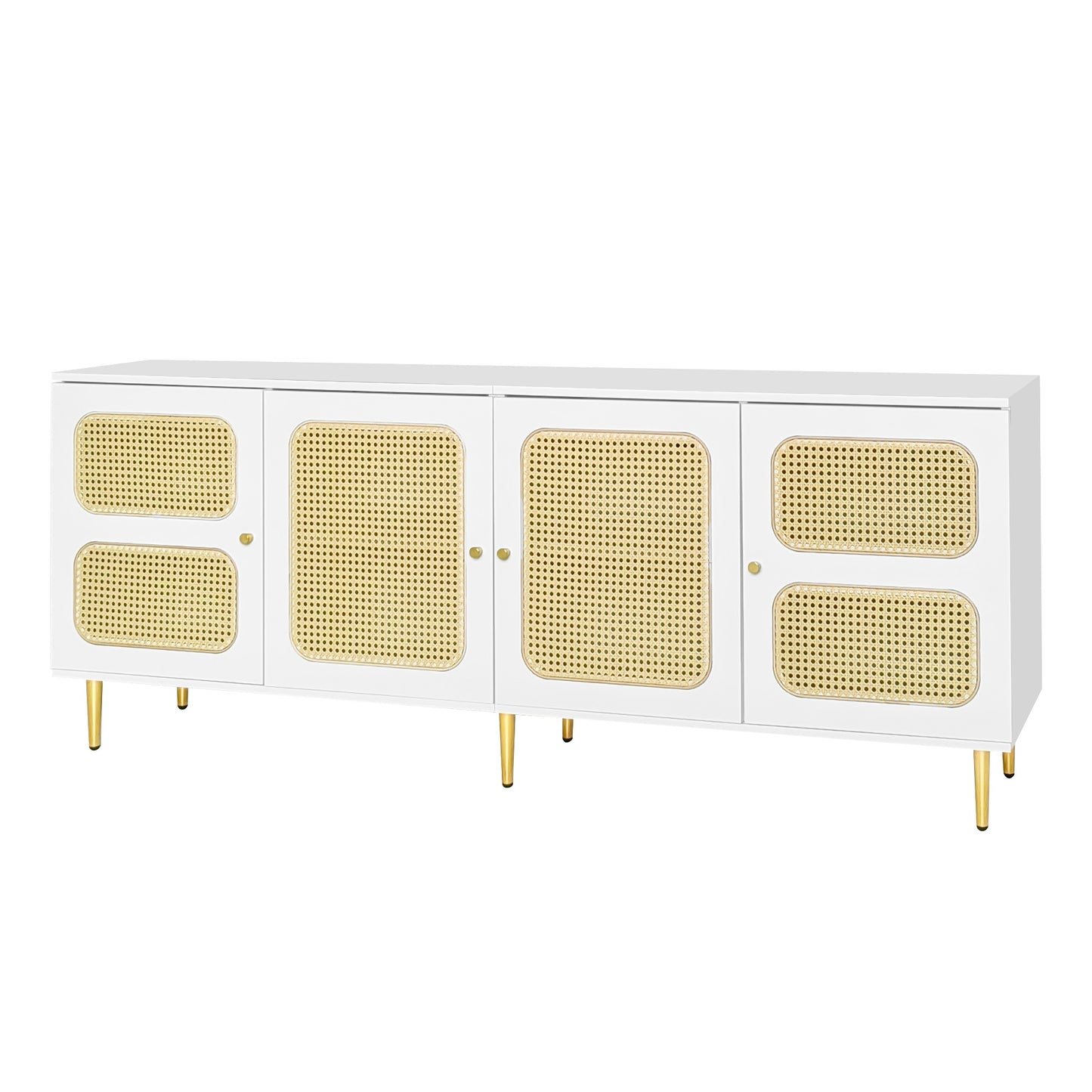 Elegant White Rattan TV Cabinet - 180x40x72 cm with Storage and Cable Management