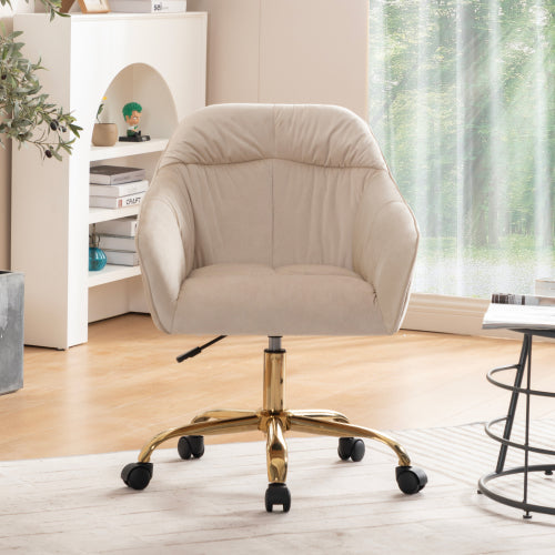 (p)Velvet Swivel Chair with Gold Legs - Adjustable Height, Breathable, Home Office Ready