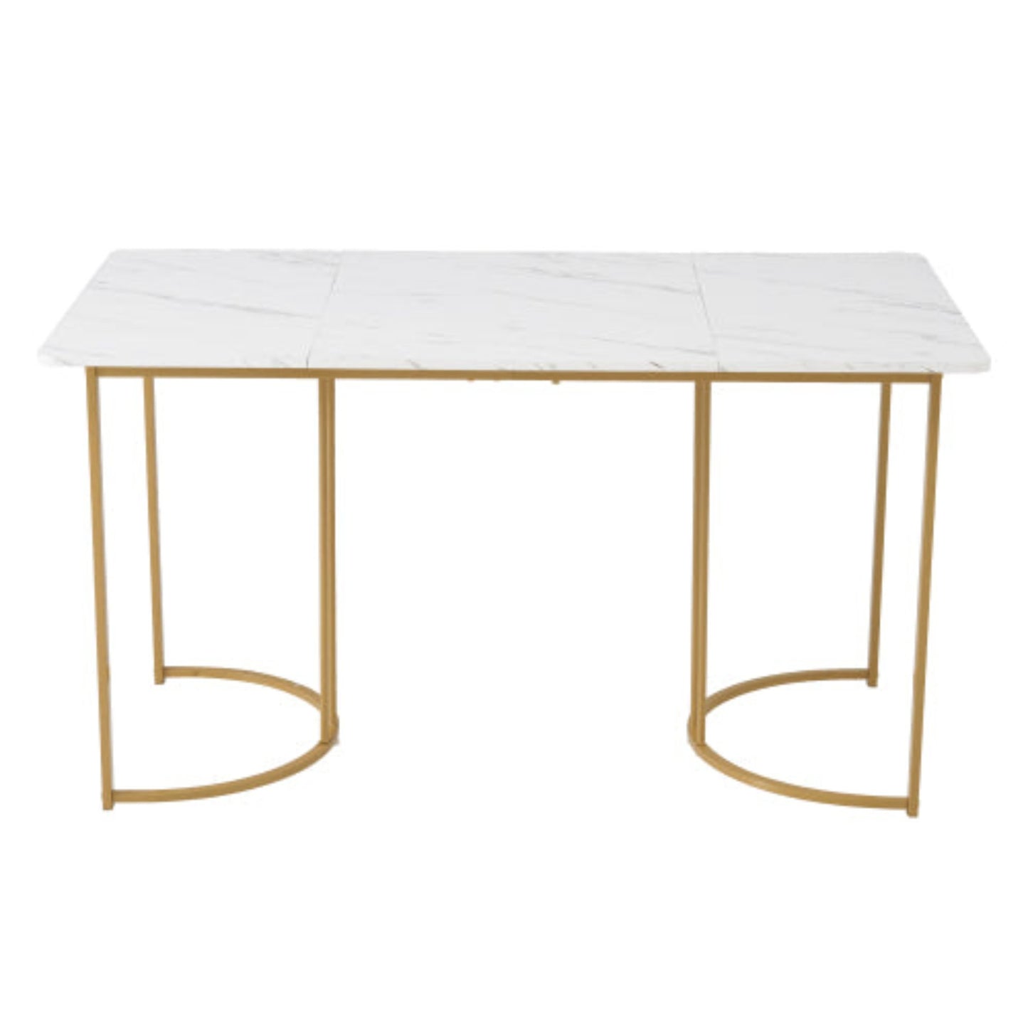 White Golden Modern Marble Pattern Dining Table, Metal Frame, Adjustable Feet