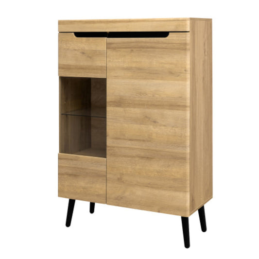 Modern Sideboard with Glass Doors-Natural Colour, Chest of Drawers, Perfect for Living Room Buffet