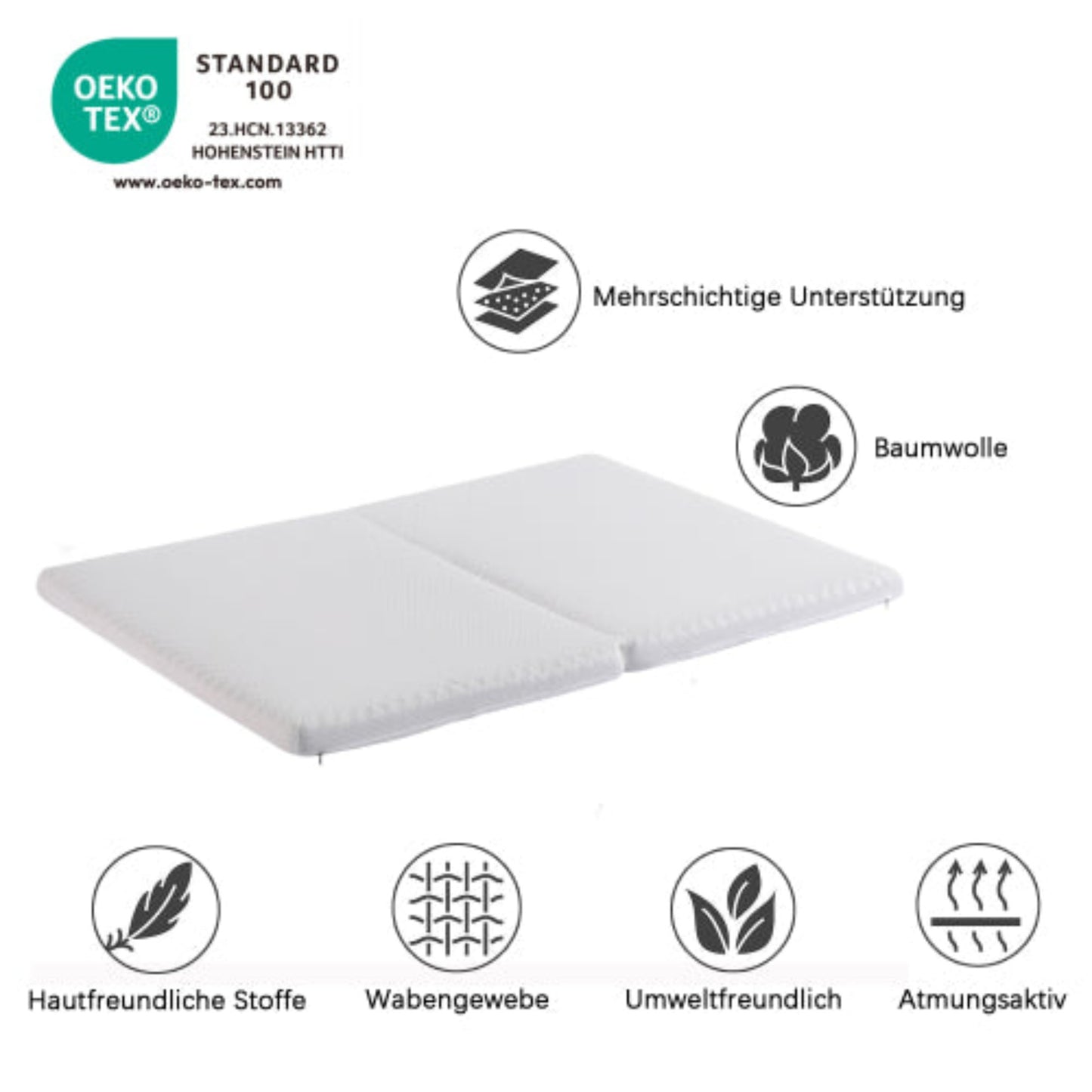 Oeko-Tex Certified Foldable Mattress with Honeycomb Fabric - H3 Hardness