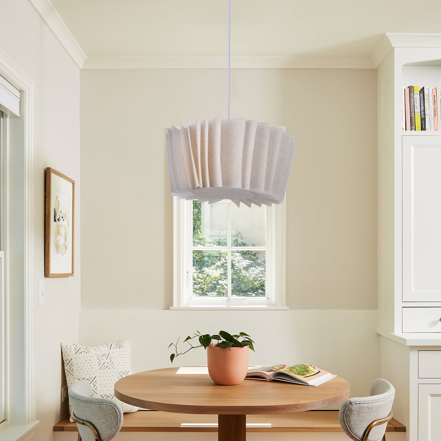 (Q) Beige Fabric Pendant Light, Nordic Modern Minimalist Style Fabric Pendant Light, Suitable For Bedrooms, Living Rooms, Kitchen Islands