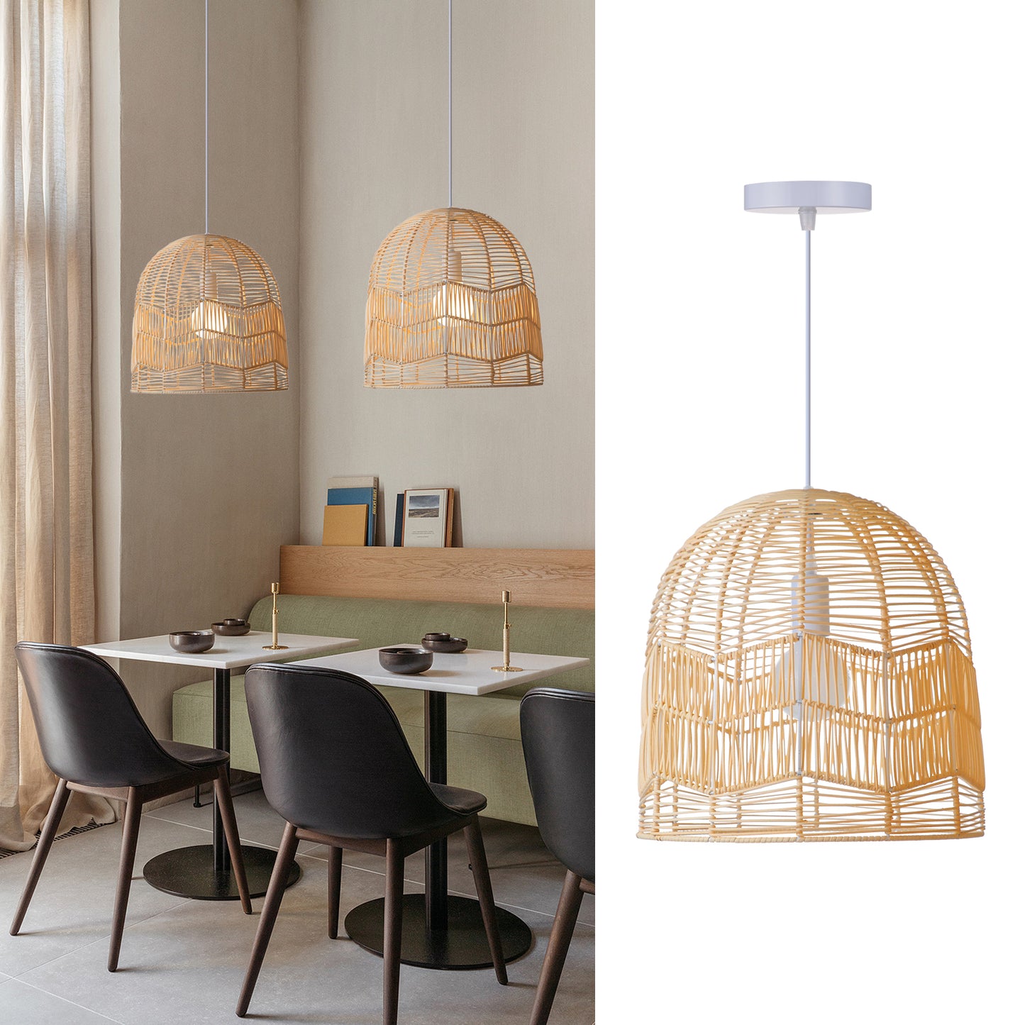 (M)Rattan Pendant Light Fixtures Geometric Single Lantern Ceiling Chandelier Lamp for Kitchen Island