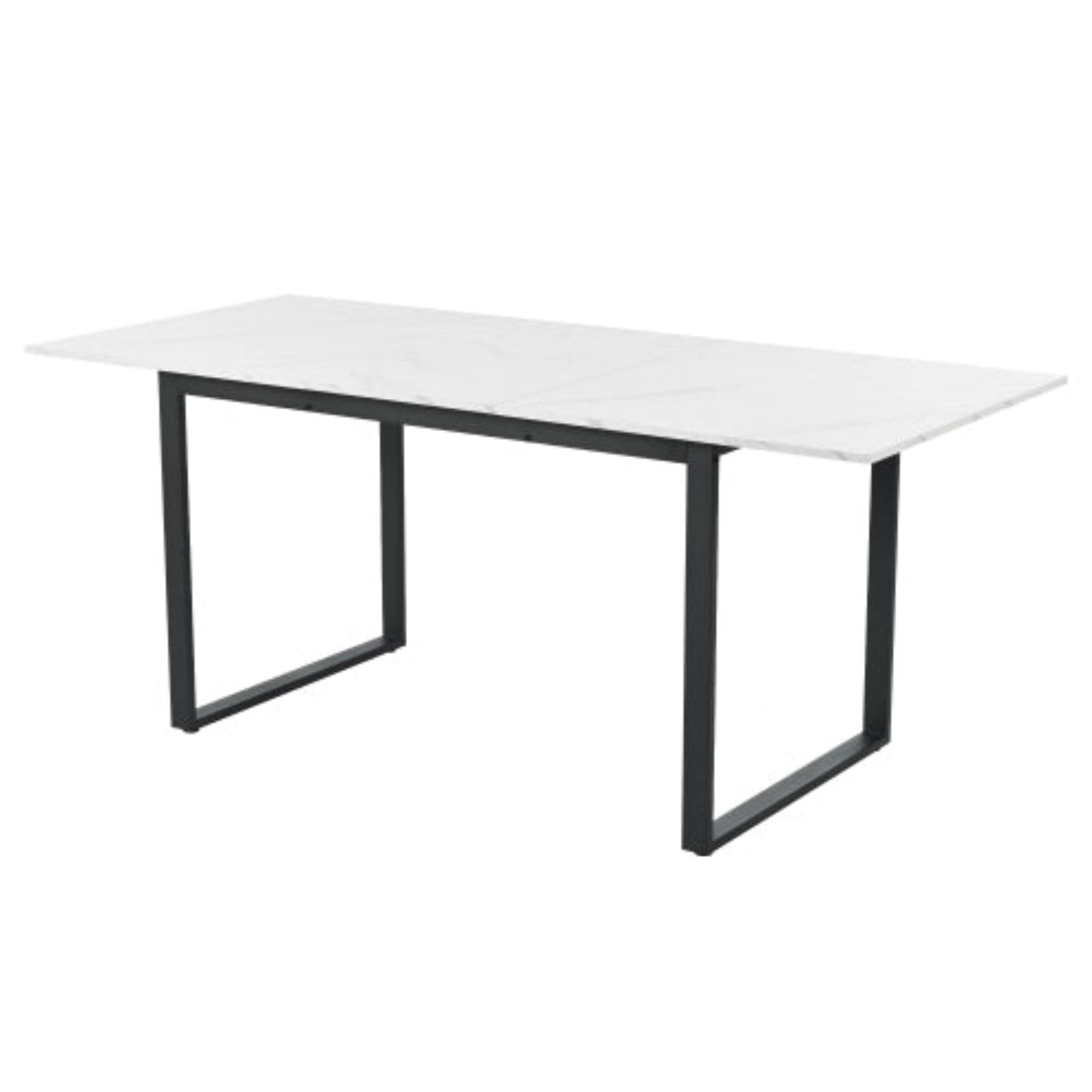 Modern White Extendable Dining Table-Marble Pattern, Metal Legs, Storage 140/180x80x75cm