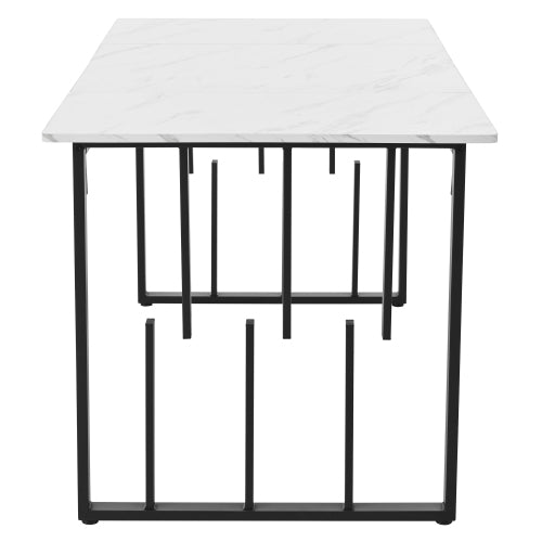 (p)Chic Marble Dining Table-Unique Metal Frame, Adjustable Feet, White Black for Dining Living Rooms