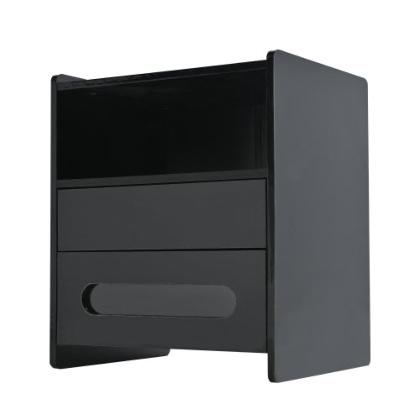 High Gloss LED Bedside Tables-Modern 2-Drawer Nightstands with LED Lighting, BlackSet of 2