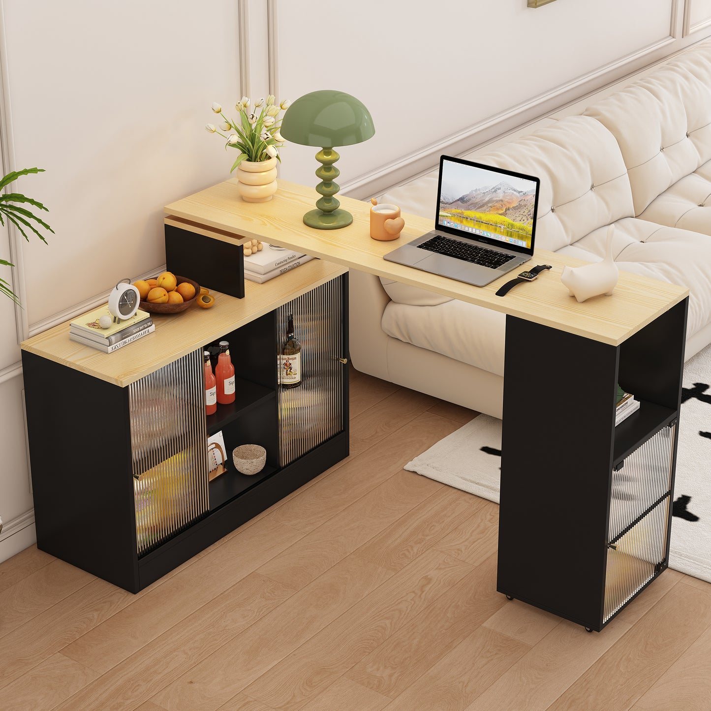 Modern Mobile Bar Table with Storage - Black