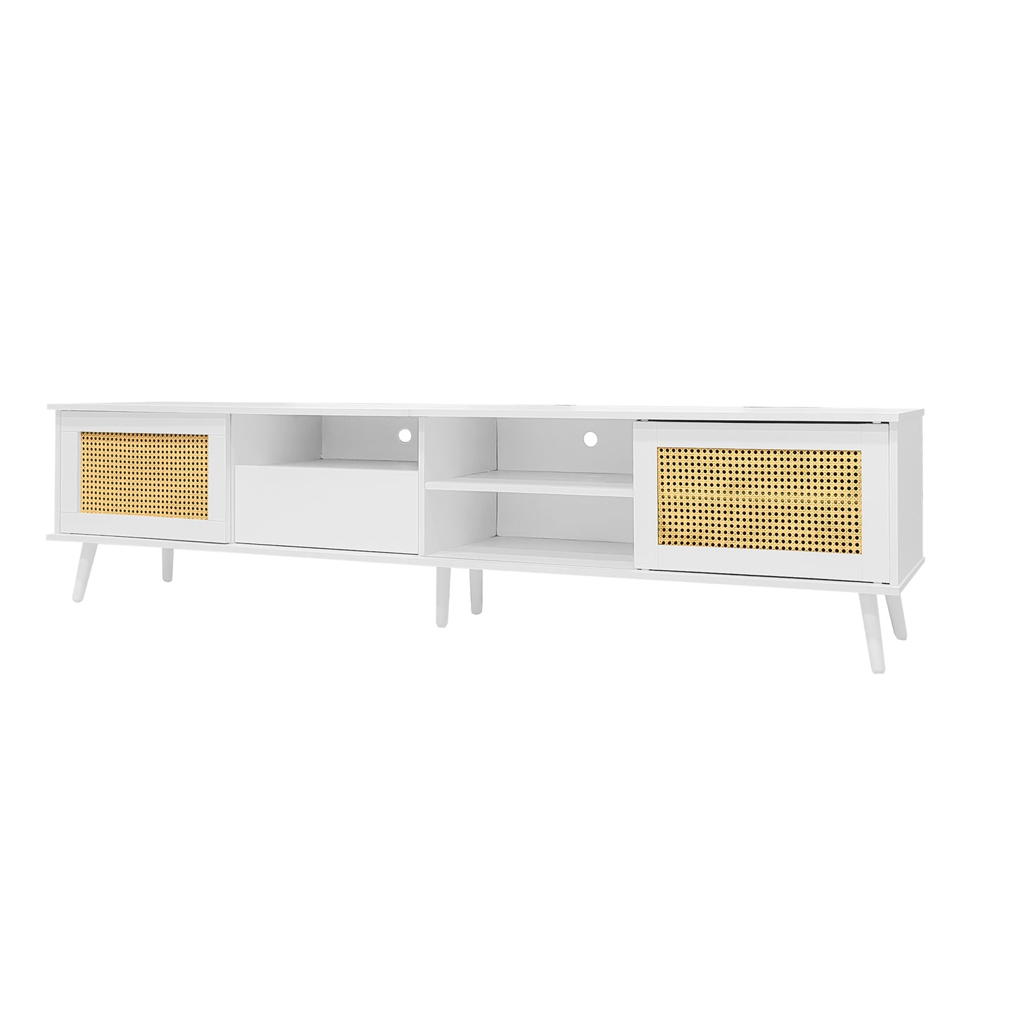 White Rattan 200cm TV Stand for 90 inches TVs with Storage and LED Lighting