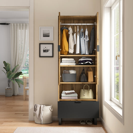 1-Drawer Wardrobe with Adjustable Shelves and Clothes Rail - 1 Compartment, Space-Saving Design