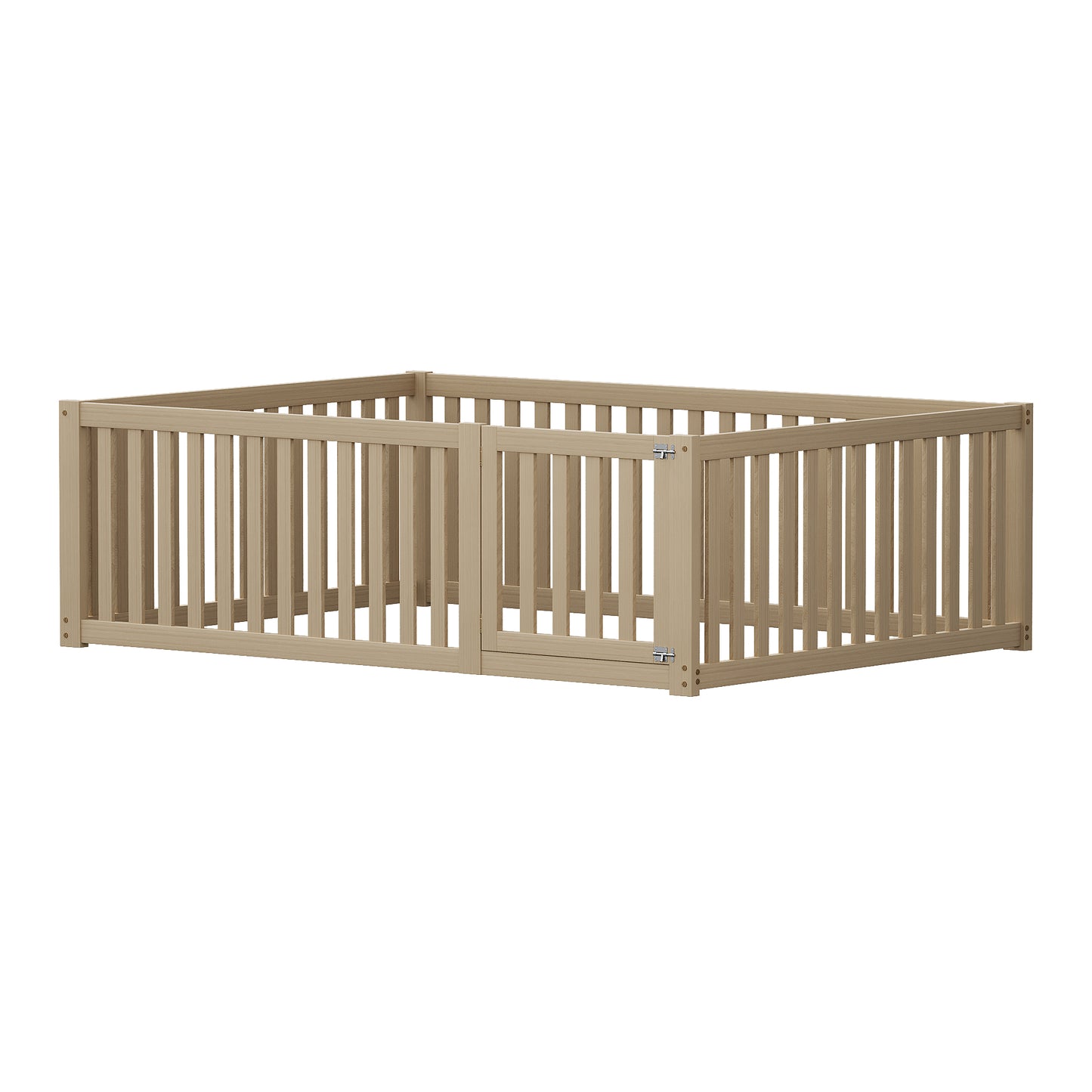 Wooden Floor Bed Frame for Children - 140 x 200 cm with Fence and Door