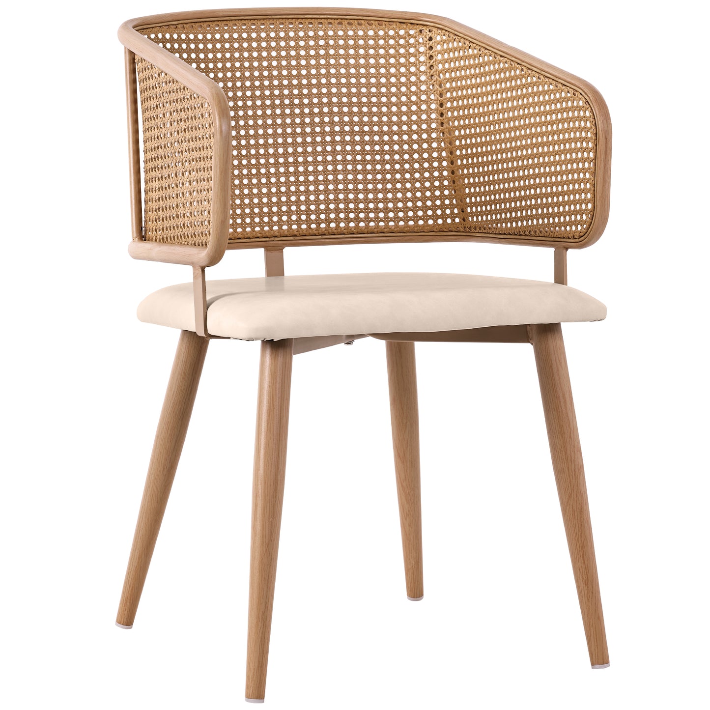 Rattan Backrest Dining Chairs-PU Leather Seats for Modern Comfort