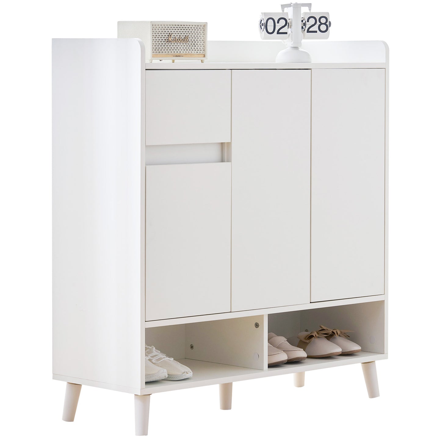 Minimalist Solid Wood Chest of Drawers - Adjustable Shelves, Sideboard, Shoe Cabinet H99xW90xD35 cm