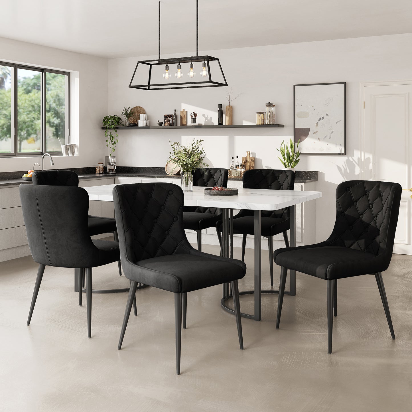 Set of 6 Black Velvet Dining Chairs-Metal  Iron, Ergonomic, Kitchen Dining