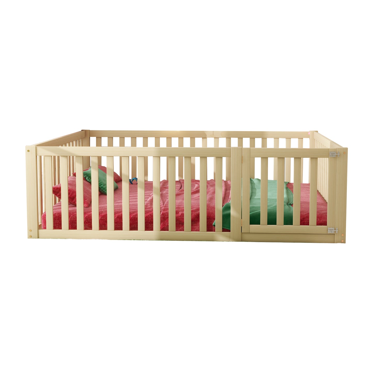 Wooden Floor Bed Frame for Children - 140 x 200 cm with Fence and Door