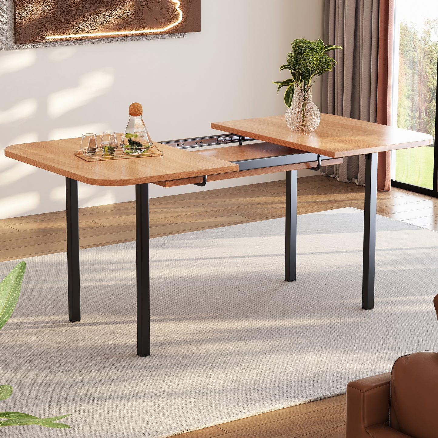 Classic Wood-Colored Extendable Dining Table