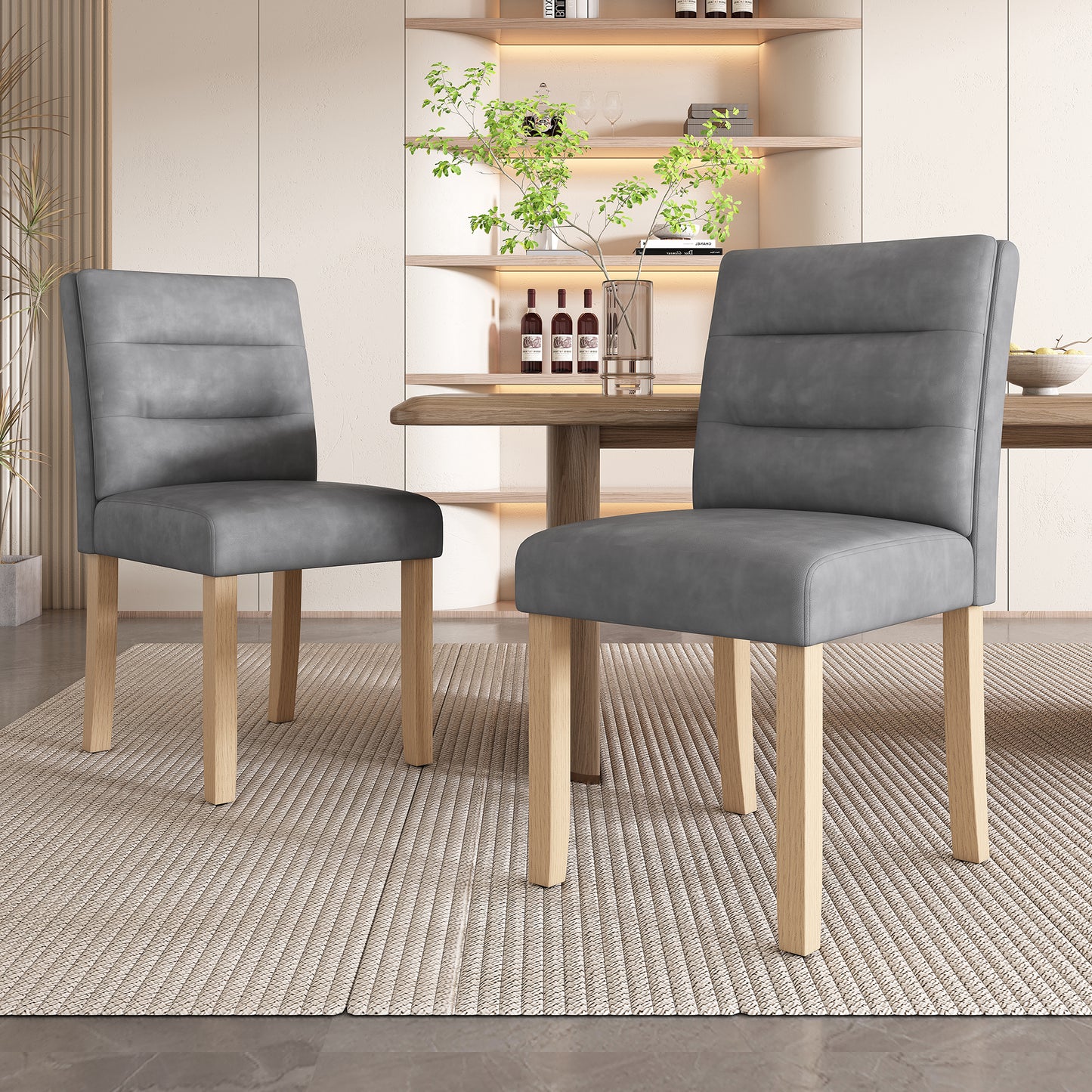 Modern Minimalist Dining Chairs Set of 2 - Oak Leg Accents for Family Living Room and Bedroom