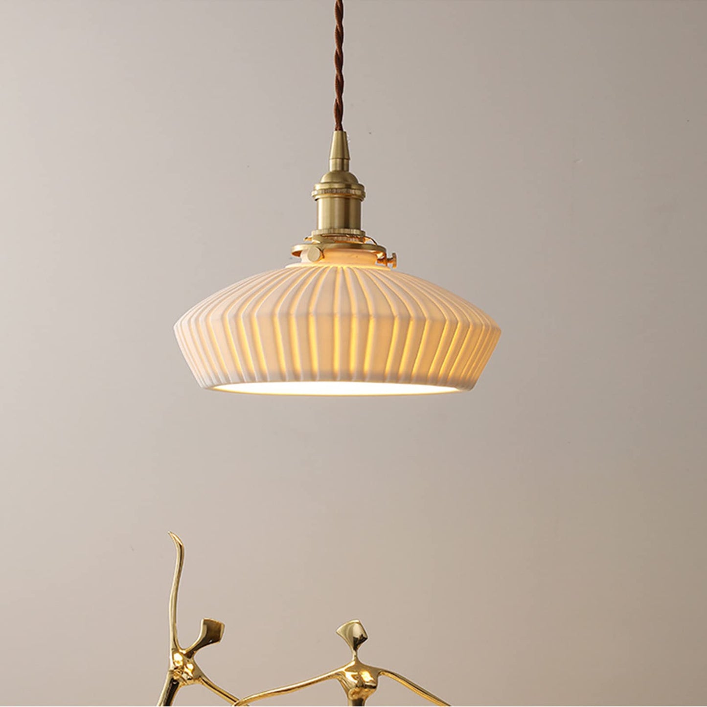 (Y)White Ceramic Pendant Lamp,White Ceramic Pendant Lamp with Brass Socket,Dining Room Pendant Lamp,Bedroom Bedside Bar Pendant Lamp,Living Room Pendant Lamp