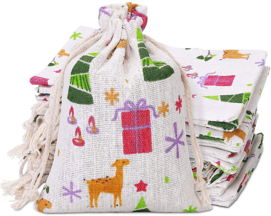 (Y)40 Pieces Christmas Drawstring Gift Bags Reusable Burlap Bags Christmas Candy Treat Bags For Xmas Holiday Party Supplies