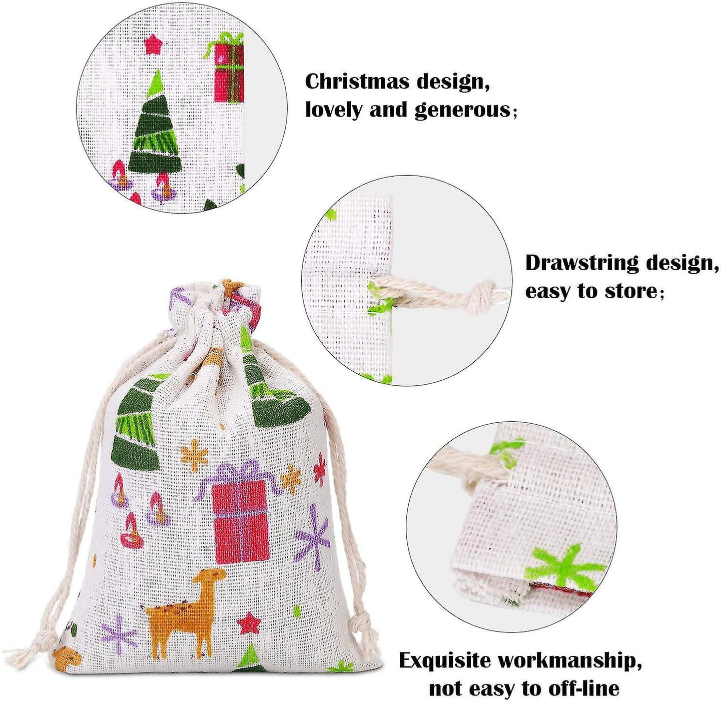 (Y)40 Pieces Christmas Drawstring Gift Bags Reusable Burlap Bags Christmas Candy Treat Bags For Xmas Holiday Party Supplies