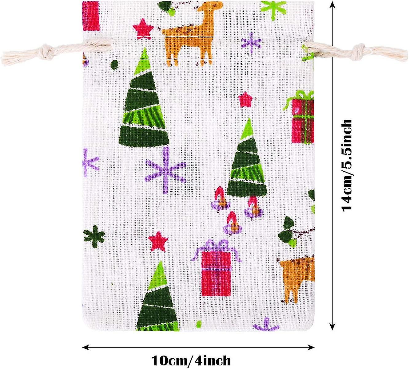 (Y)40 Pieces Christmas Drawstring Gift Bags Reusable Burlap Bags Christmas Candy Treat Bags For Xmas Holiday Party Supplies