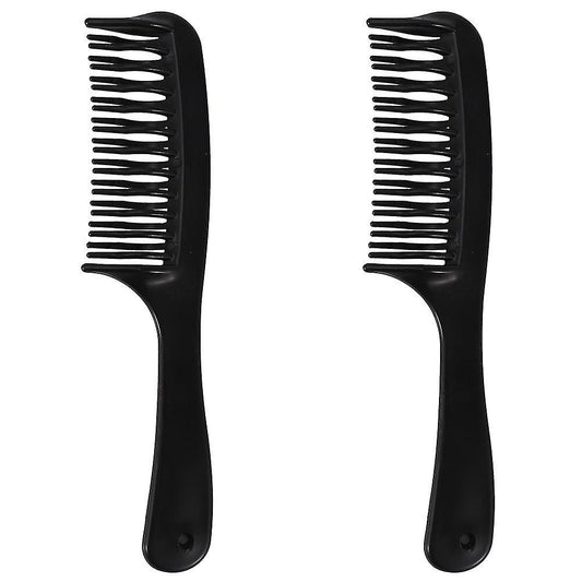 (Y)4x Black Double Row Tooth Detangler Hair Comb Shampoo Comb With Handle For Long Curly Wet Hair