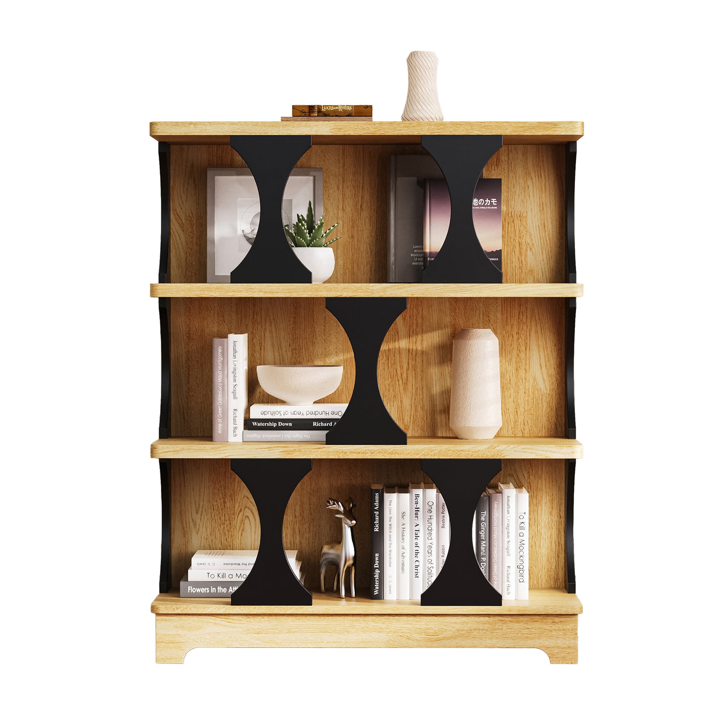 Modern Hollow Design Bookshelf - Space-Saving, Wood, W80xW30xH100